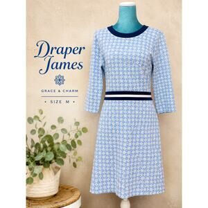 Draper James Blue White Floral Geometric Knit Dress Medium Retro Preppy